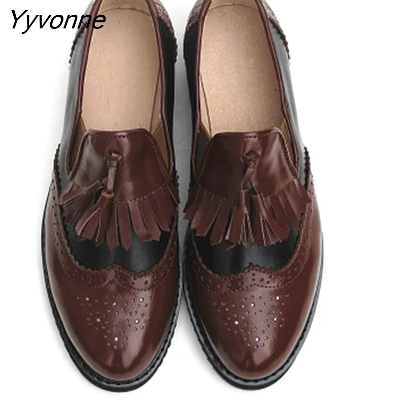 Yyvonne Women oxford Spring shoes genuine leather loafers for woman sneakers female oxfords ladies tassel single shoes 2023 summer shoes