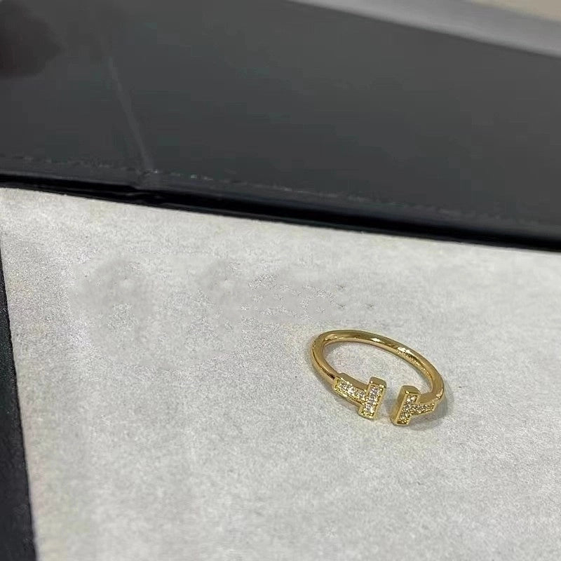 Copper 18K Gold Plated Rose Gold Plated White Gold Plated Inlay Geometric Zircon Open Rings