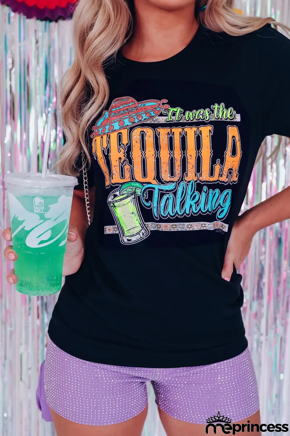 Black It Was The Tequila Talking Graphic Short Sleeve T-shirt