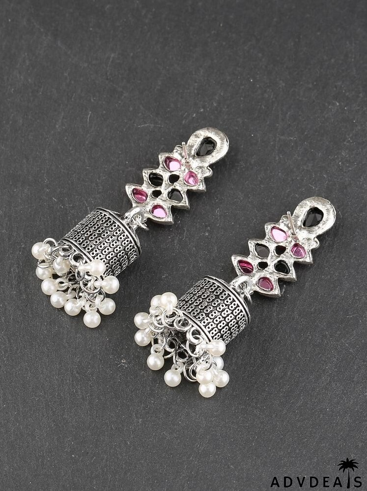 Faux Pearl Tassel Jhumka Drop Earrings