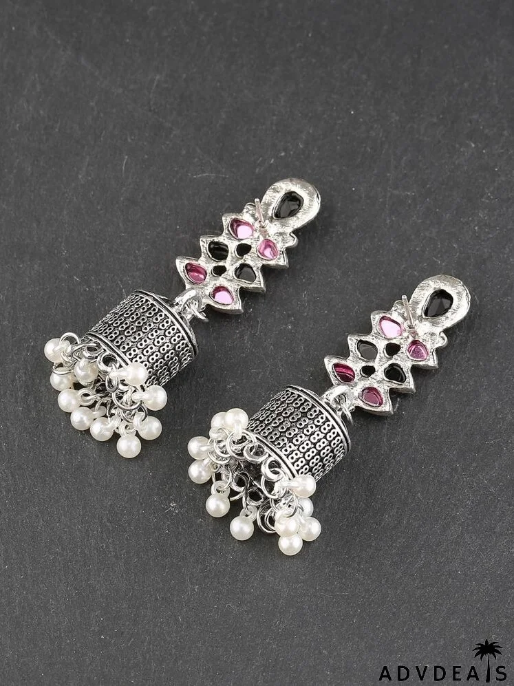 Faux Pearl Tassel Jhumka Drop Earrings