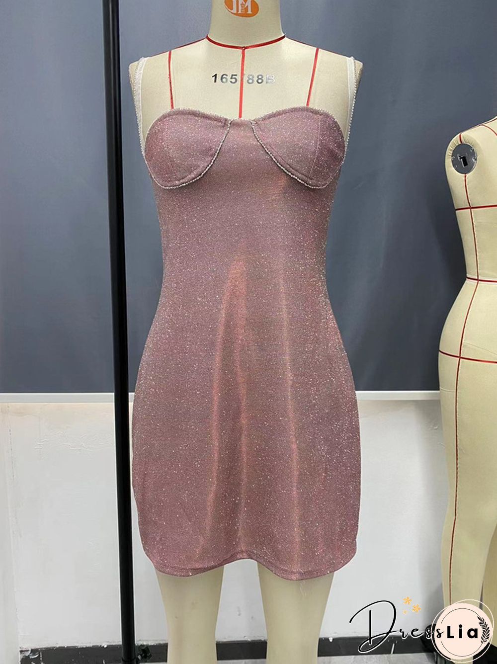 Womens sexy bright silk diamond mini dress low-neck sleeveless backless night club party