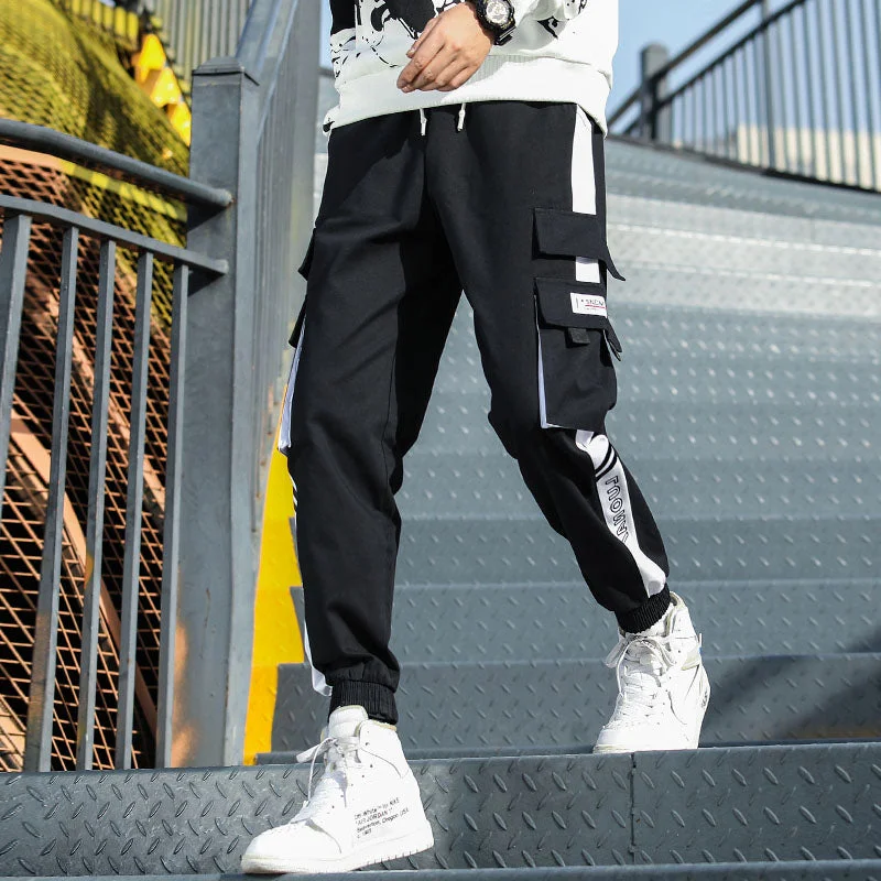 Aonga Ribbons Harem Joggers Men Cargo Pants Streetwear  Hip Hop Casual Pockets Track Pants Male Harajuku Fashion Trousers aonga