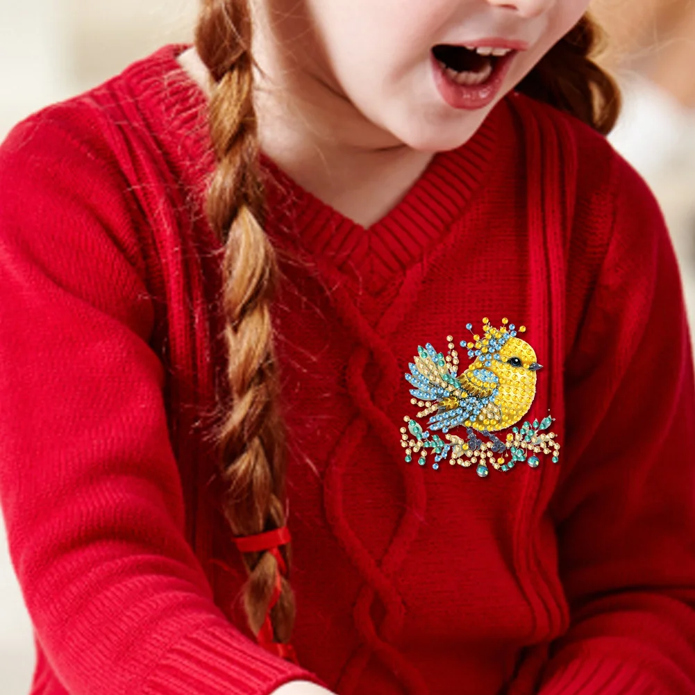 4Pcs DIY Colorful Bird Diamond Painting Brooch DIY Diamond Badge Pins for Art Crafts