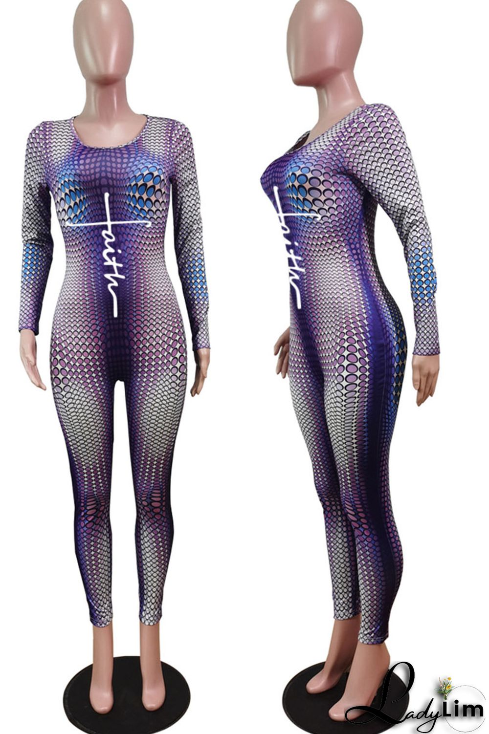 Purple Sexy Print Patchwork O Neck Regular Jumpsuits