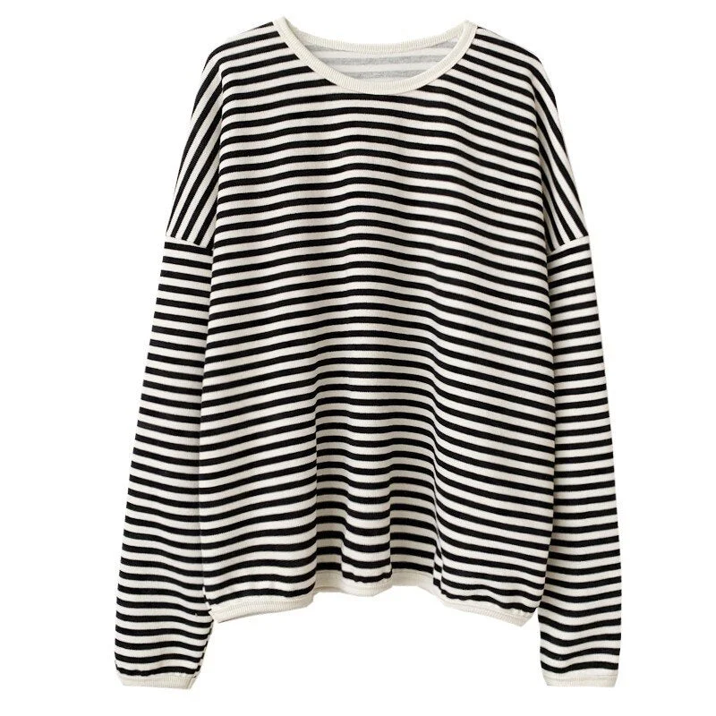 2022 spring and autumn new Korean version casual lazy style pullover striped sweater women&#39;s loose top coat