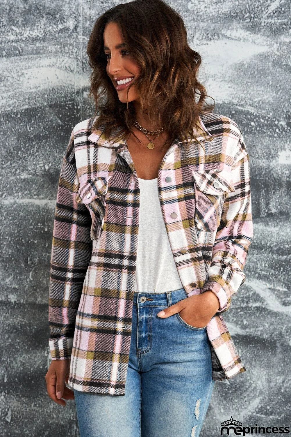 Womens Pink Plaid Shirt Shacket