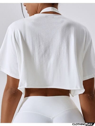 Cropped Round Neck Short Sleeve Active Top