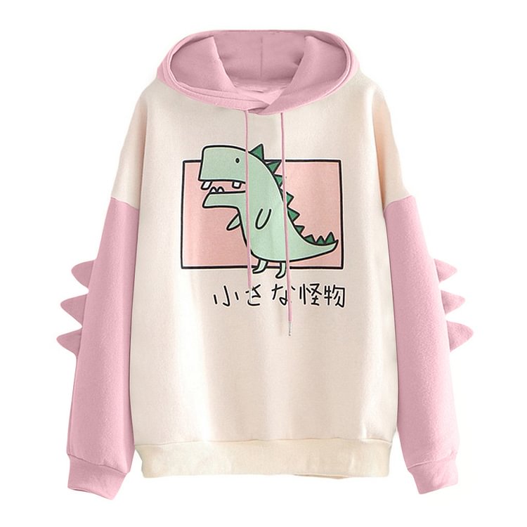 Women's Hoodie Printed Dinosaur Campus Style Cartoon Fashion Sweater Winter