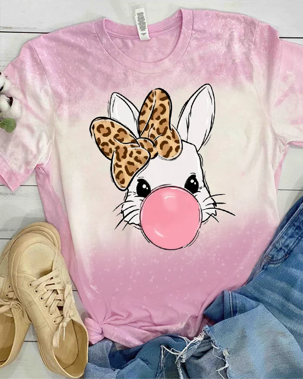 Bubble Gum Bunny Leopard Print V Neck T-shirt