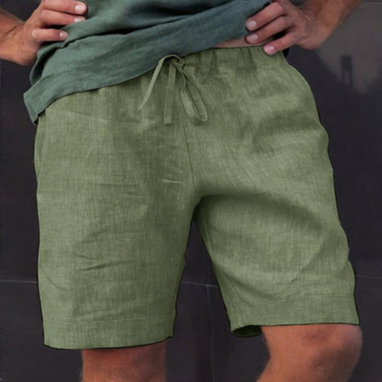 Men's Summer Loose Lace-Up Five-Point Pants Solid Color Linen Shorts