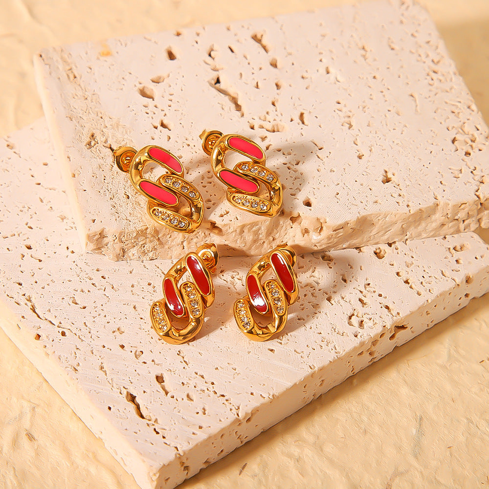 IG Style Tennis / Diamond Line Chain Geometric Stainless Steel Electroplating Earrings