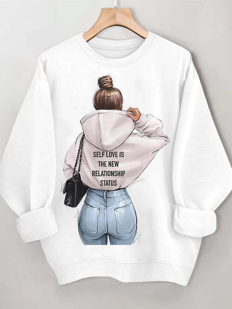 Women's Self Love Is The New Relationship Status Print Casual Sweatshirt