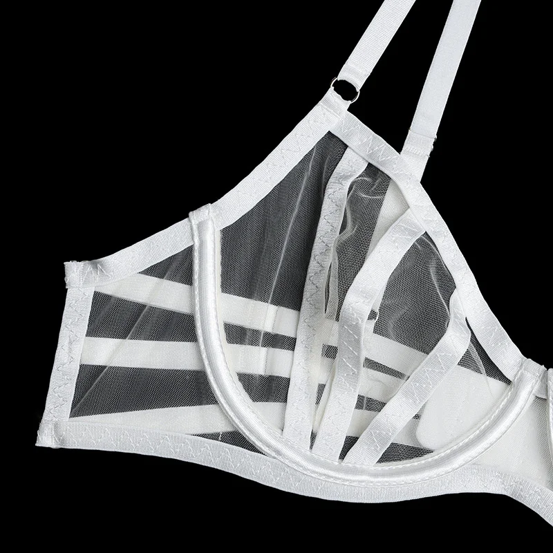 Billionm Three Pieces Underwear See Through Bra and Panties Women Mesh Sheer Intimate White Sissy Lingerie Perspective Lace Lenceria Sexy
