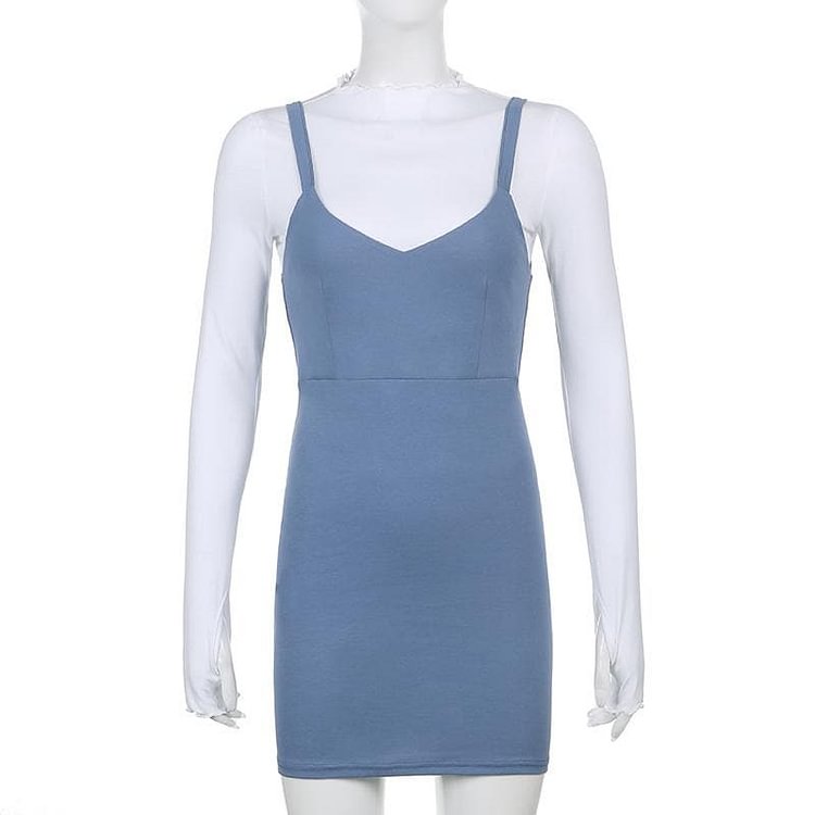 Soft Girl Two-Piece Set Blue Trim Dress SP15991