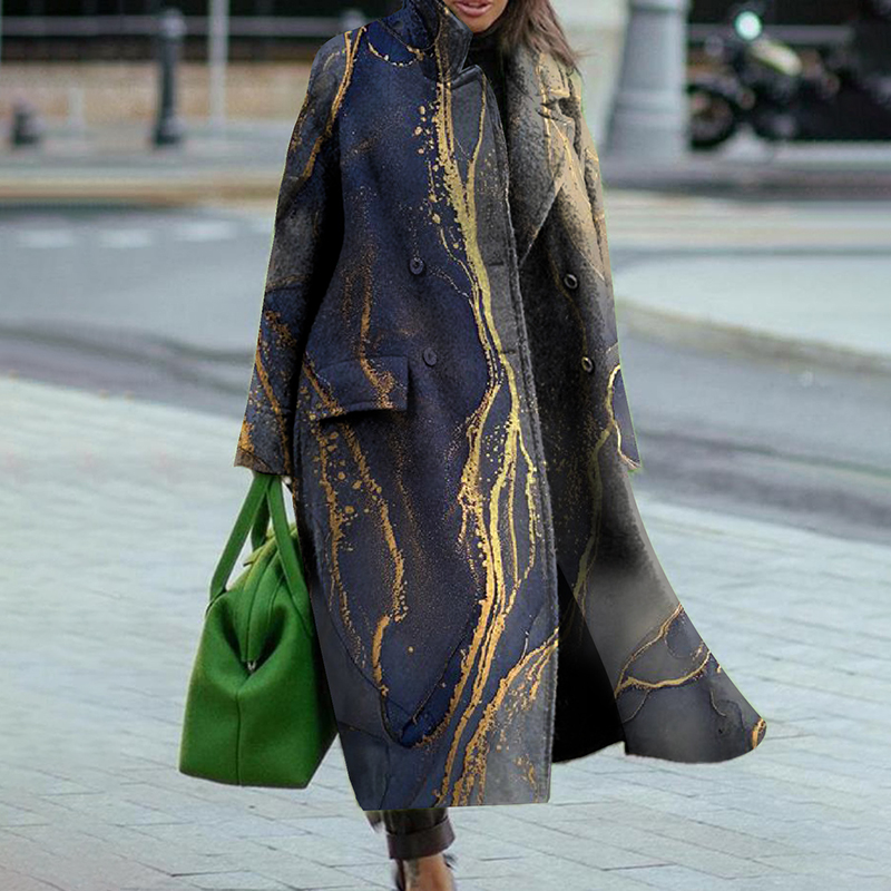 Fashion Vintage Print Lapel Long Sleeve Coat wearshes