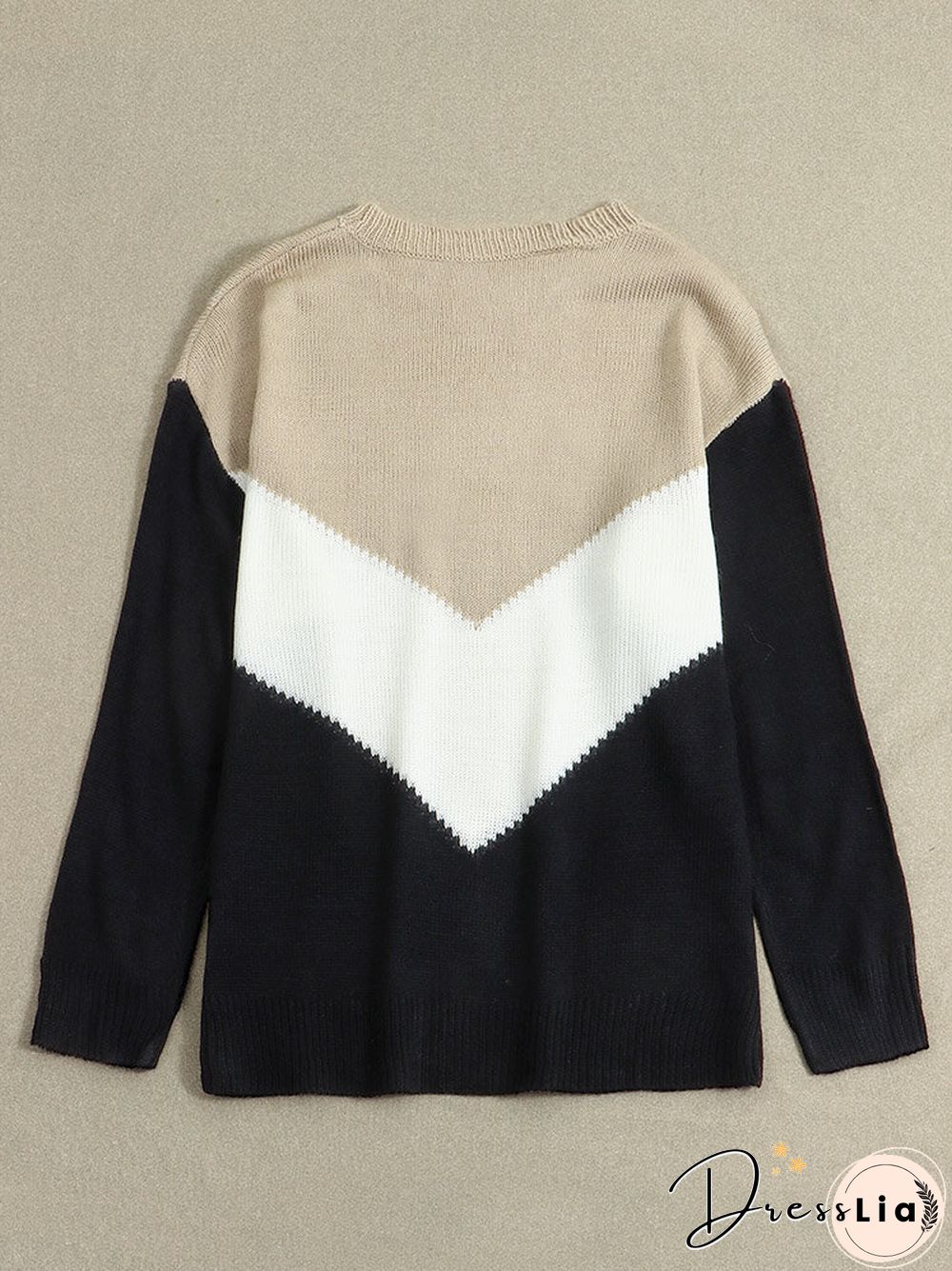 Contrast Color Long Sleeve O-neck Loose Sweater For Women