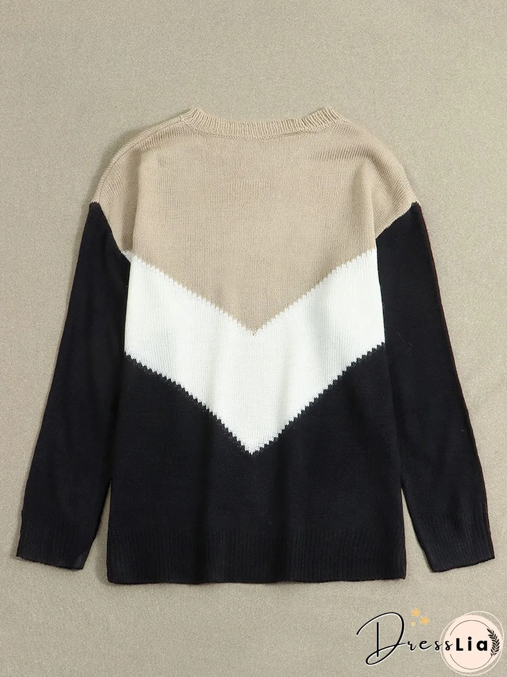 Contrast Color Long Sleeve O-neck Loose Sweater For Women