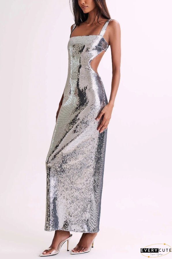 Slim Fit Square Neck Halter Backless Maxi Dress