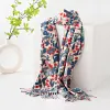 Blue Red Flowers Autumn Winter Shawl Scarf