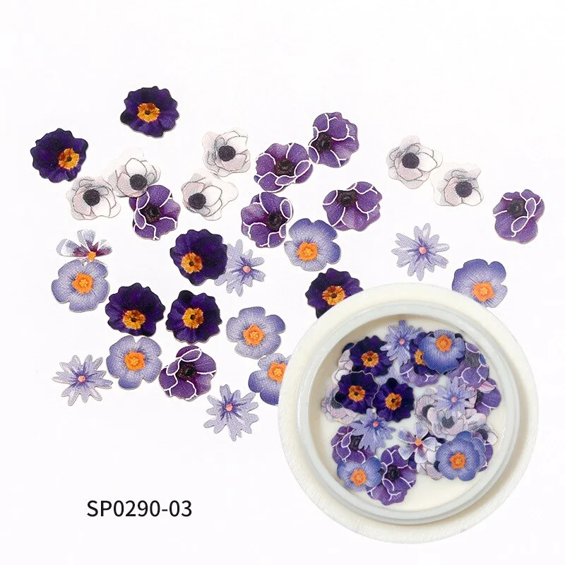 2021 New Autumn and Winter Color Flowers Wood Pulp Nail Stickers 12 Kinds of 3D Small Daisy Fashion Nail Art DIY Accessories