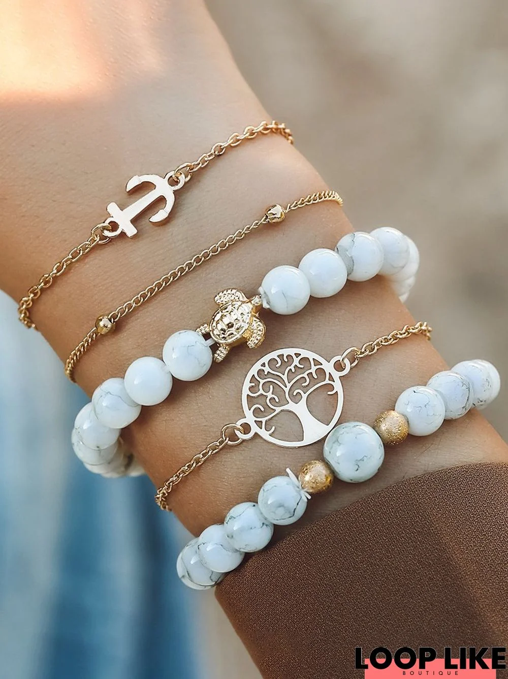 5Pcs Boho Beaded Turtle Pattern Multilayer Bracelet Set