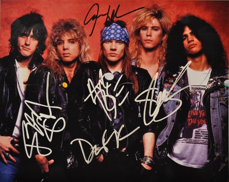 GUNS N ROSES Hand Signed by Axl Rose, Slash, Duff McKagan, Izzy Stradlin, Steven Adler Autograph 8x10 Photo Poster painting wCOA