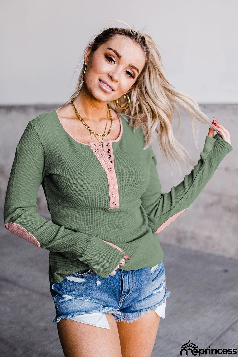 Contrast Elbow Patch Black Long Sleeve Top