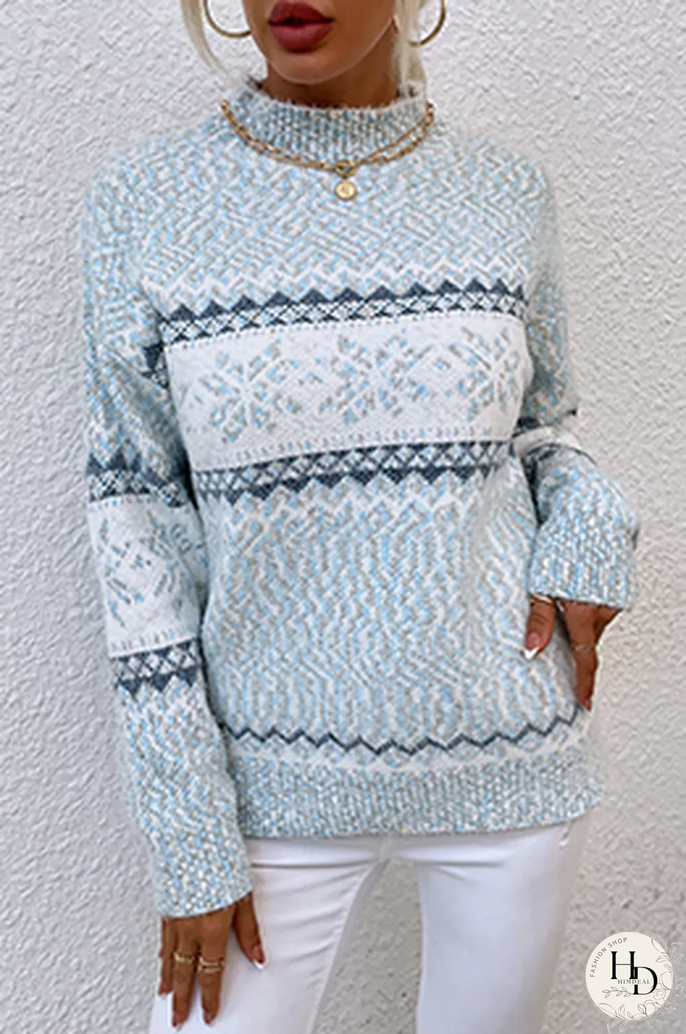 Casual Snowflakes Basic Half A Turtleneck Tops