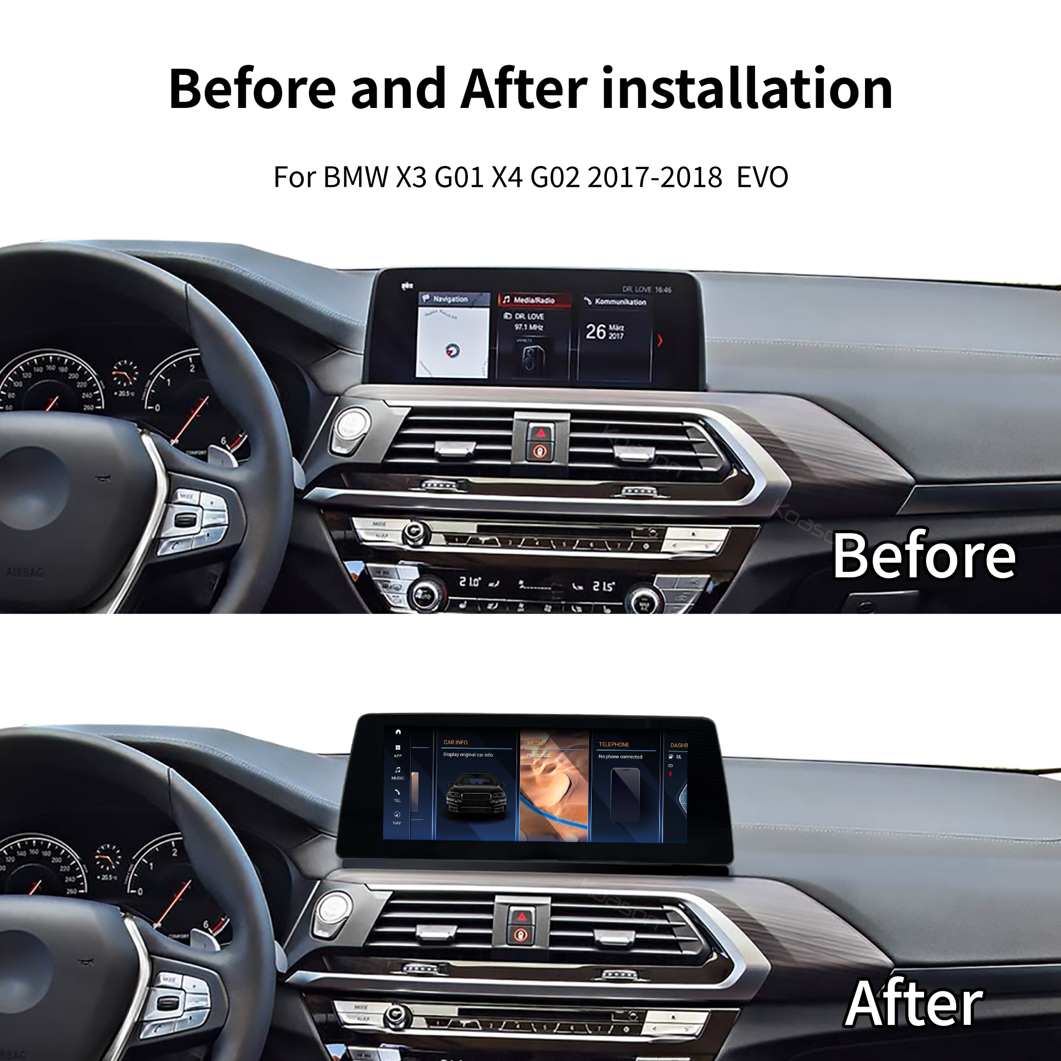 KOASON Android Screen Upgrade Apple CarPlay Android Auto GPS Navigation Car Multimedia Player for BMW X3 G01 X4 G02 EVO 2017-2018