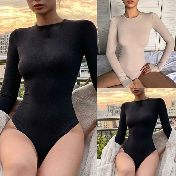 Winter Thin Women's New Fashion Long-sleeved Round Neck Slim Fit All-match Bottoming Bodysuit - Life is Beautiful for You - SheChoic