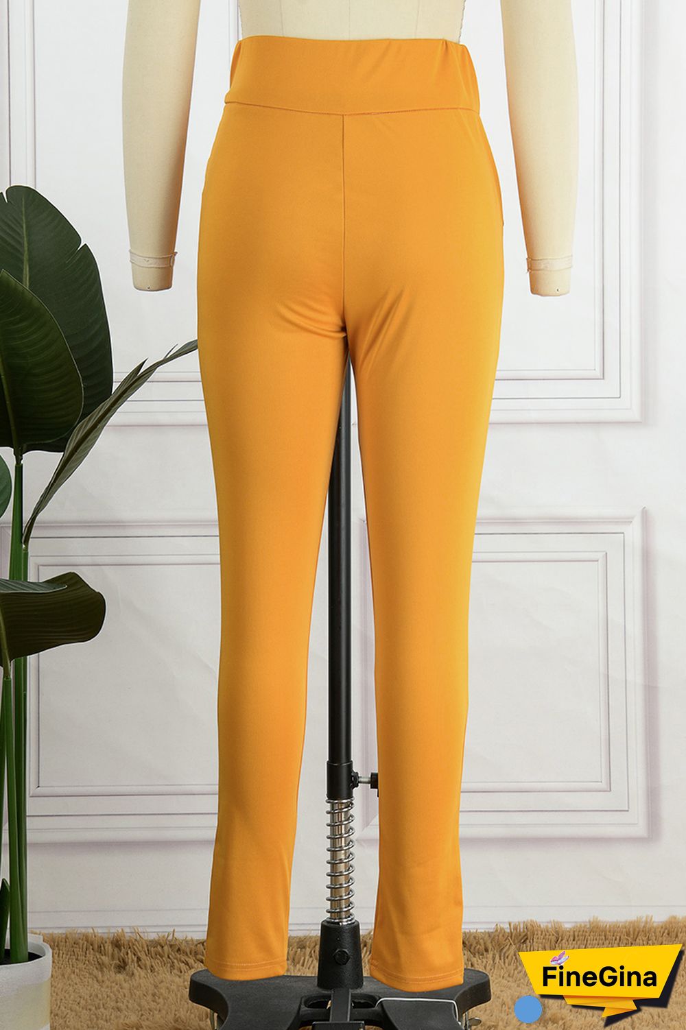 Black Casual Solid Buttons Regular High Waist Conventional Solid Color Trousers