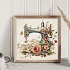 (Stamped/Counted) Retro Floral Sewing Machine - 14CT Cross Stitch 40*40cm/15.75*15.75in