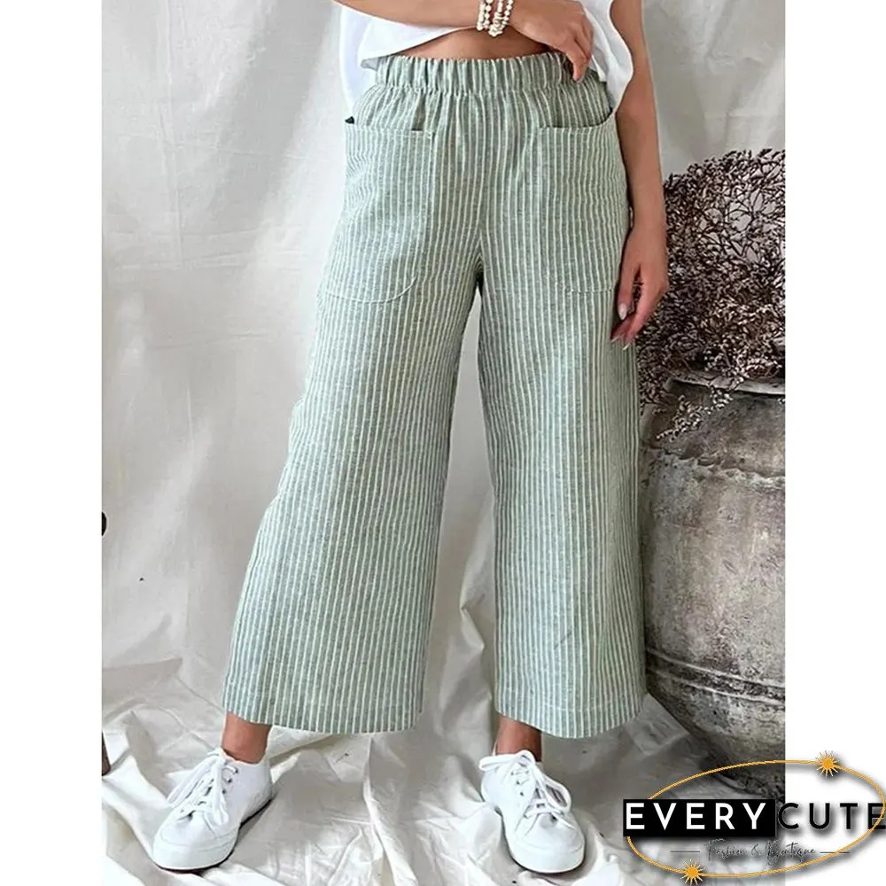 Light Green Hemp Cotton Straight Leg Casual Pants
