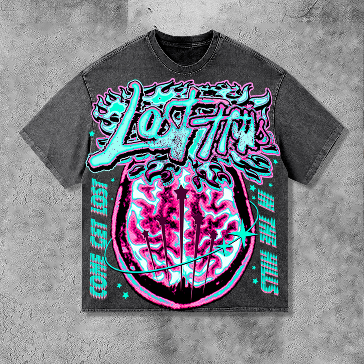 Sopula Retro Lost In The Hills Come Get Lost Graphics Acid Washed T-Shirt - SOPULA