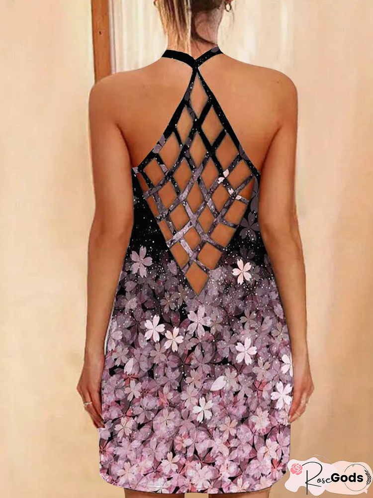 New Printed Sexy Hollow Neck Slim Dress Women In Summer