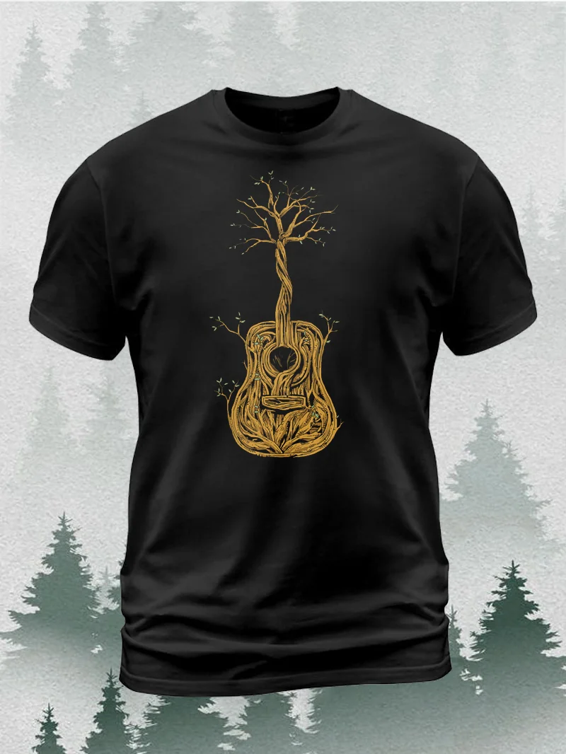 Men's Spring Vitality Guitar Tree Graphic Tees Short-sleeved T-shirt in  mildstyles