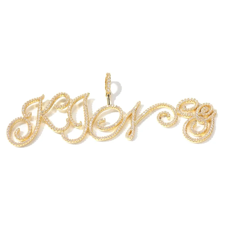 Iced Design Text Letters Swash Pendants For Men Bling Necklaces (Max up to 7 letters)