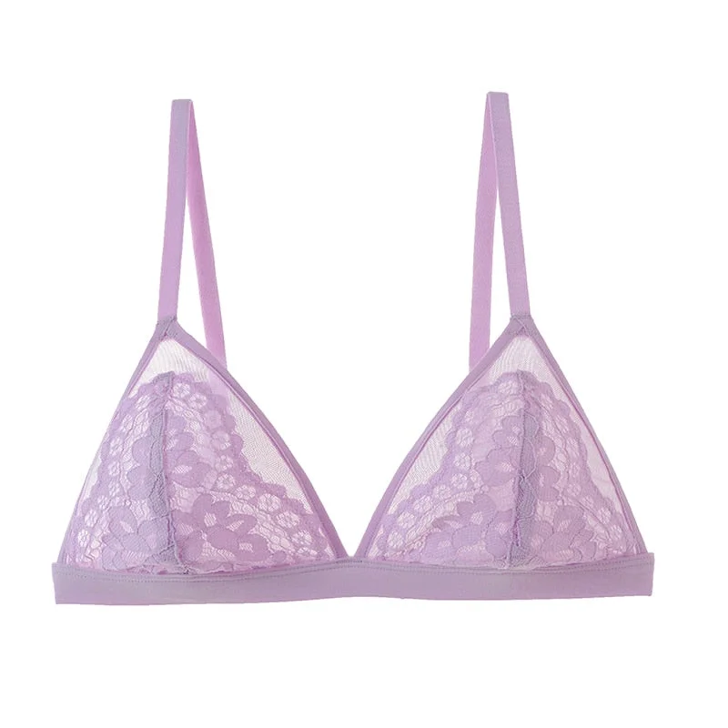 Sexy Lace Bra For Teenage Girl French Translucent Wireless Bralette Underwear Adjustabl Small Chest Bras Pink Women's Lingerie