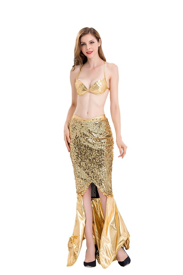 Women Sexy Mermaid Dress Halloween Costume Gold-elleschic