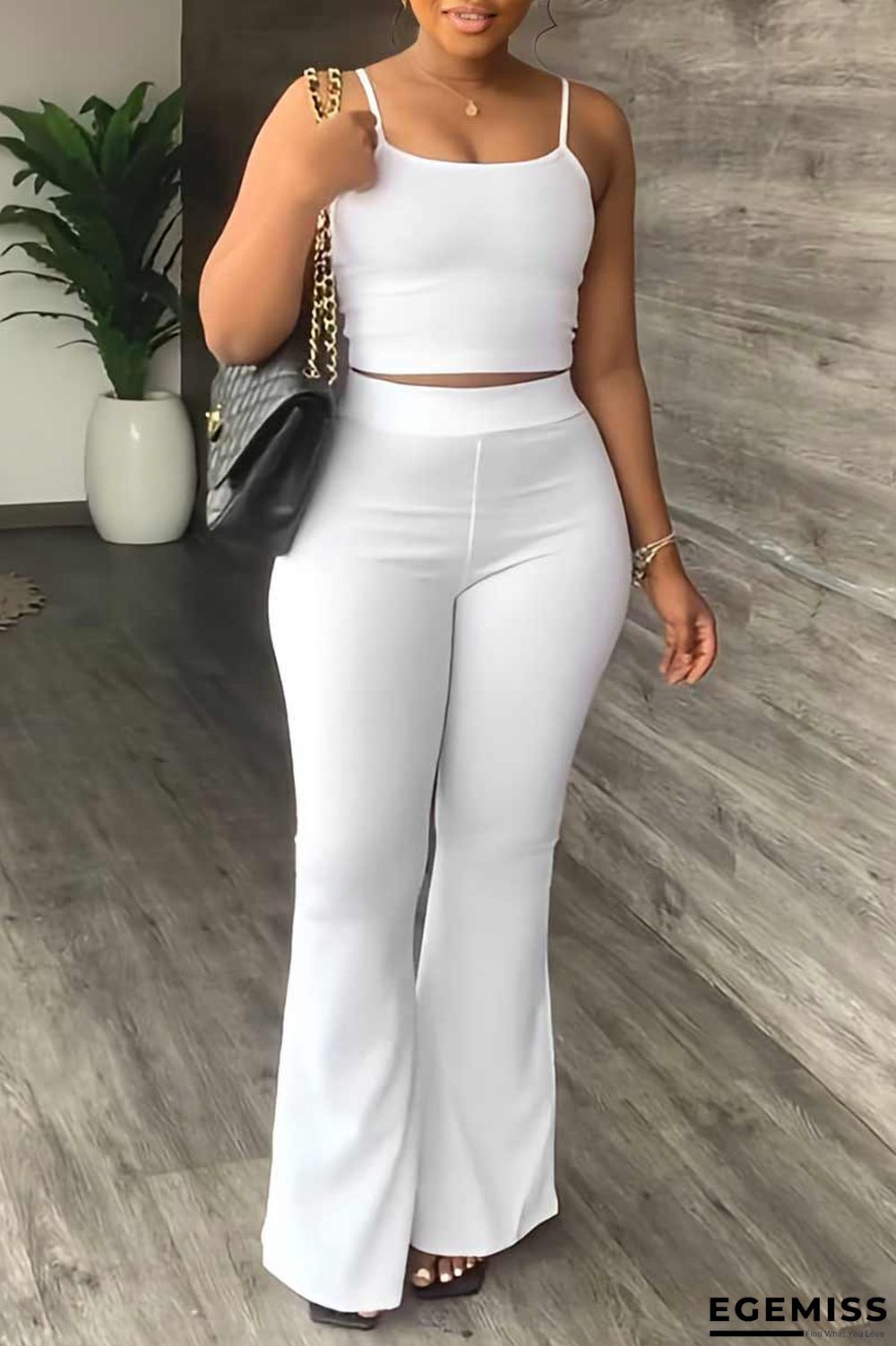 White Casual Solid Patchwork Spaghetti Strap Sleeveless Two Pieces | EGEMISS