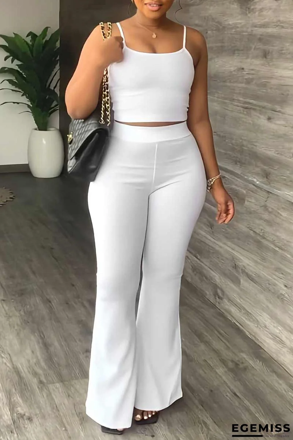 White Casual Solid Patchwork Spaghetti Strap Sleeveless Two Pieces | EGEMISS