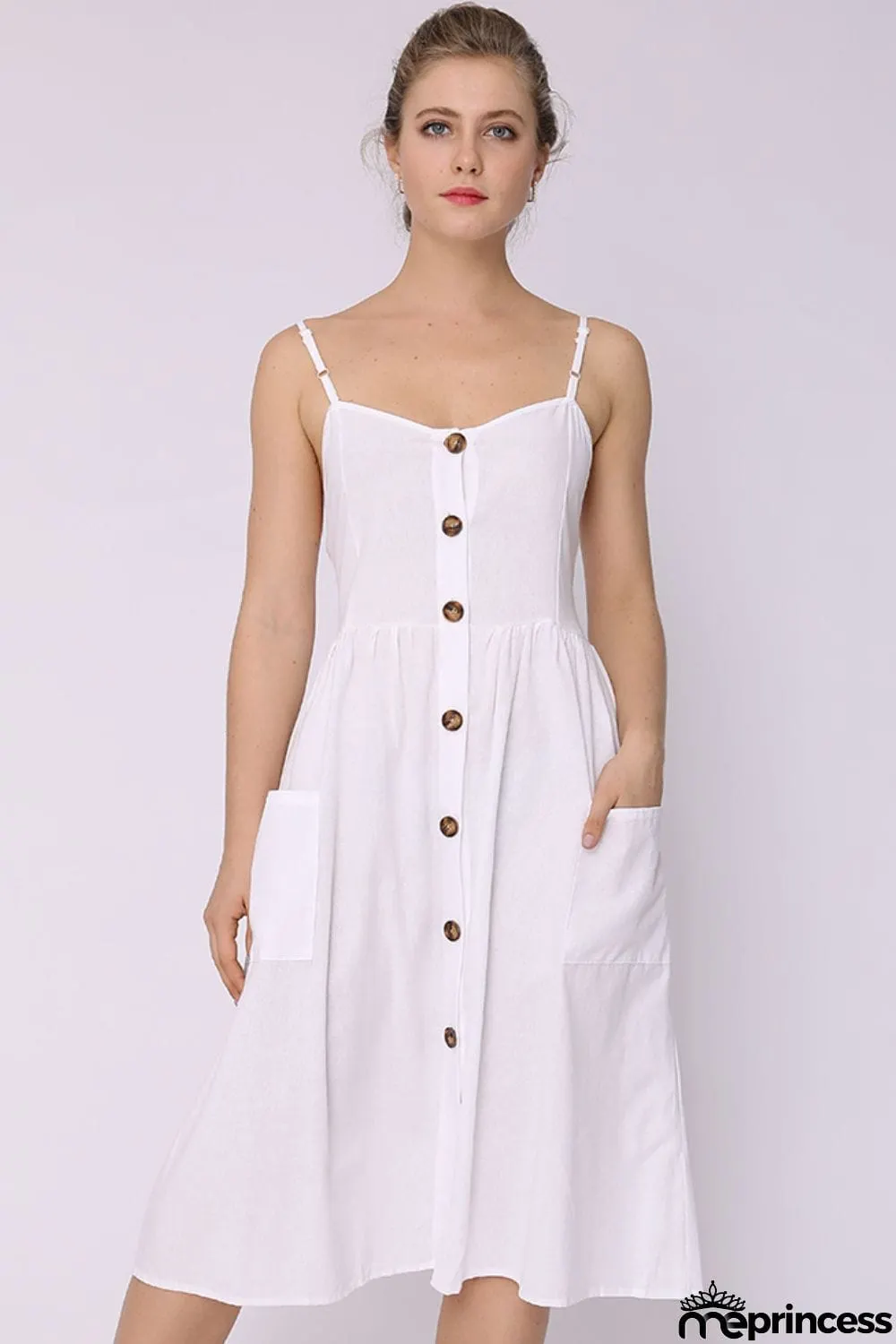 Spaghetti Strap Smocked Dress with Pockets