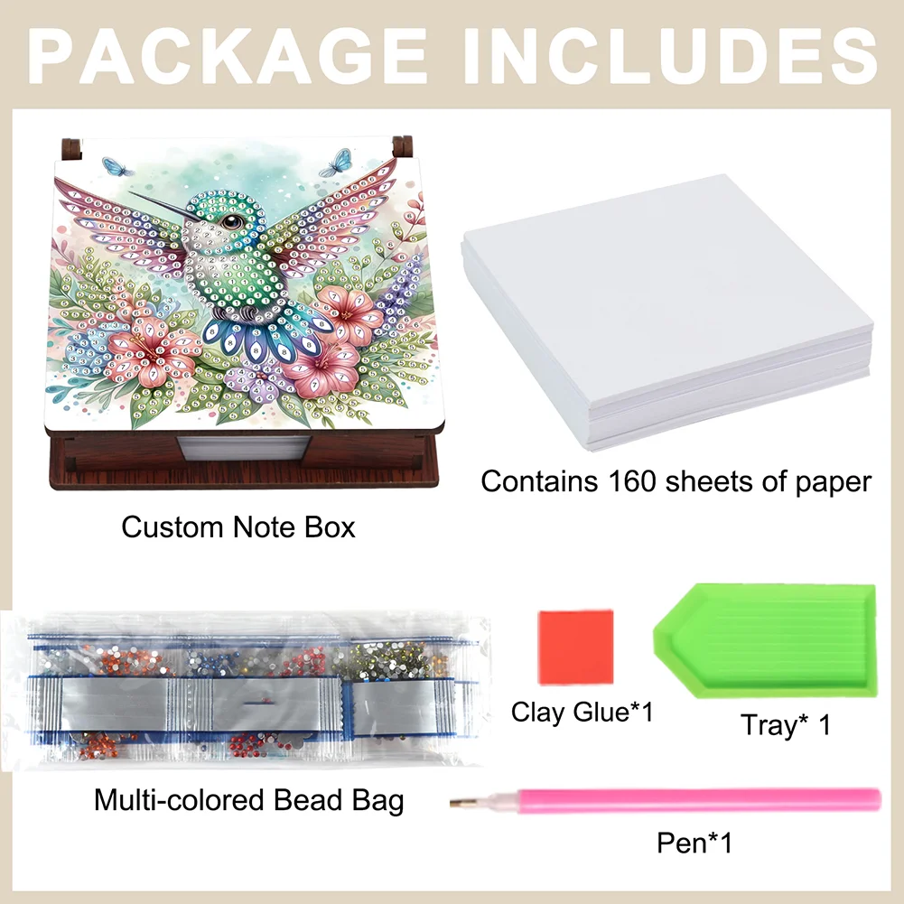 Wood Flower Hummingbird Diamond Painting Memo Pad Holder Mosaic Kit for Home