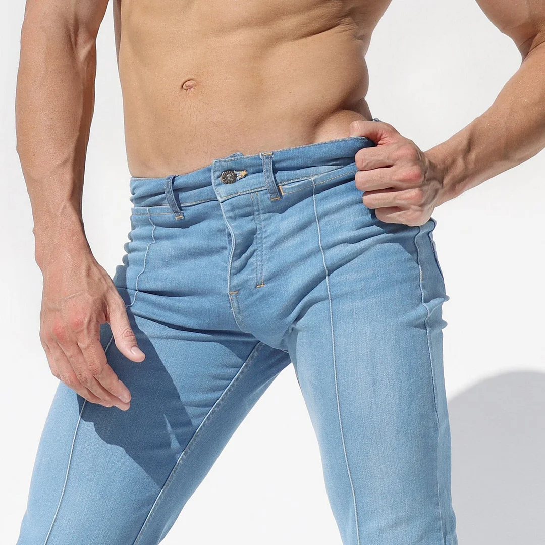 Men's Slightly See-through, Shimmering, Vertical Striped Loose-fitting Trousers-inspireuse