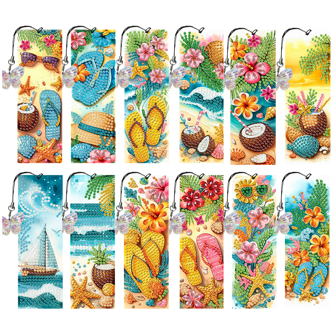 12Pcs Summer Beach DIY Diamond Art Painting Bookmark for Reading Enthusiasts