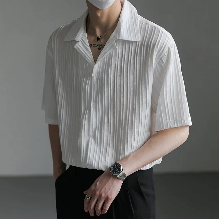 Thin Short-Sleeve Shirt for Men with Cuban Collar
