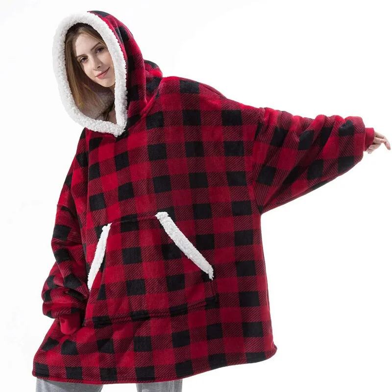 Giant Sherpa TV Blanket With Sleeve Winter Fleece Ladies Hoody Sweatshirts Pull Femme Thicken Women Oversize Hoodies Sweatshirts