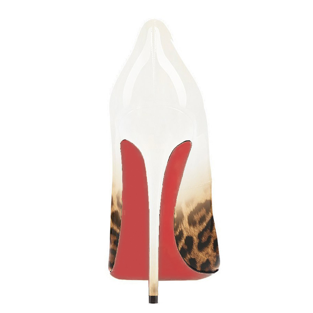 White Leopard Women's Red Bottom High Heels for Party Wedding Pumps Gradient Color-MERUMOTE