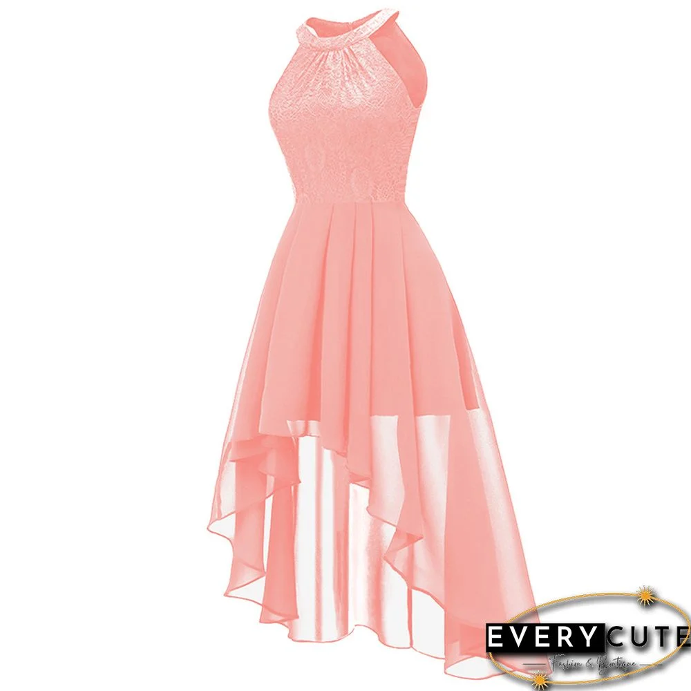 Pink Lace Halter Neck Swing Tuxedo Dress
